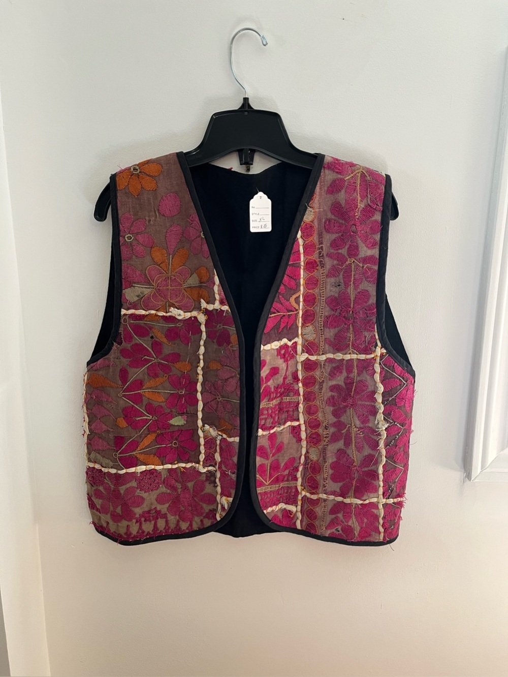 Vintage Embroidered Patchwork cotton Vest - Pink & Orange Size Large